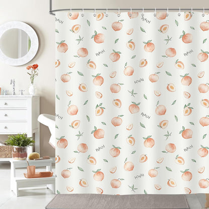 Peach Shower Curtain, Cute Allover Fruits Design 72 x 72 Inch Peachy Pink Waterproof Polyester Fabric Shower Curtain with 12 Hooks