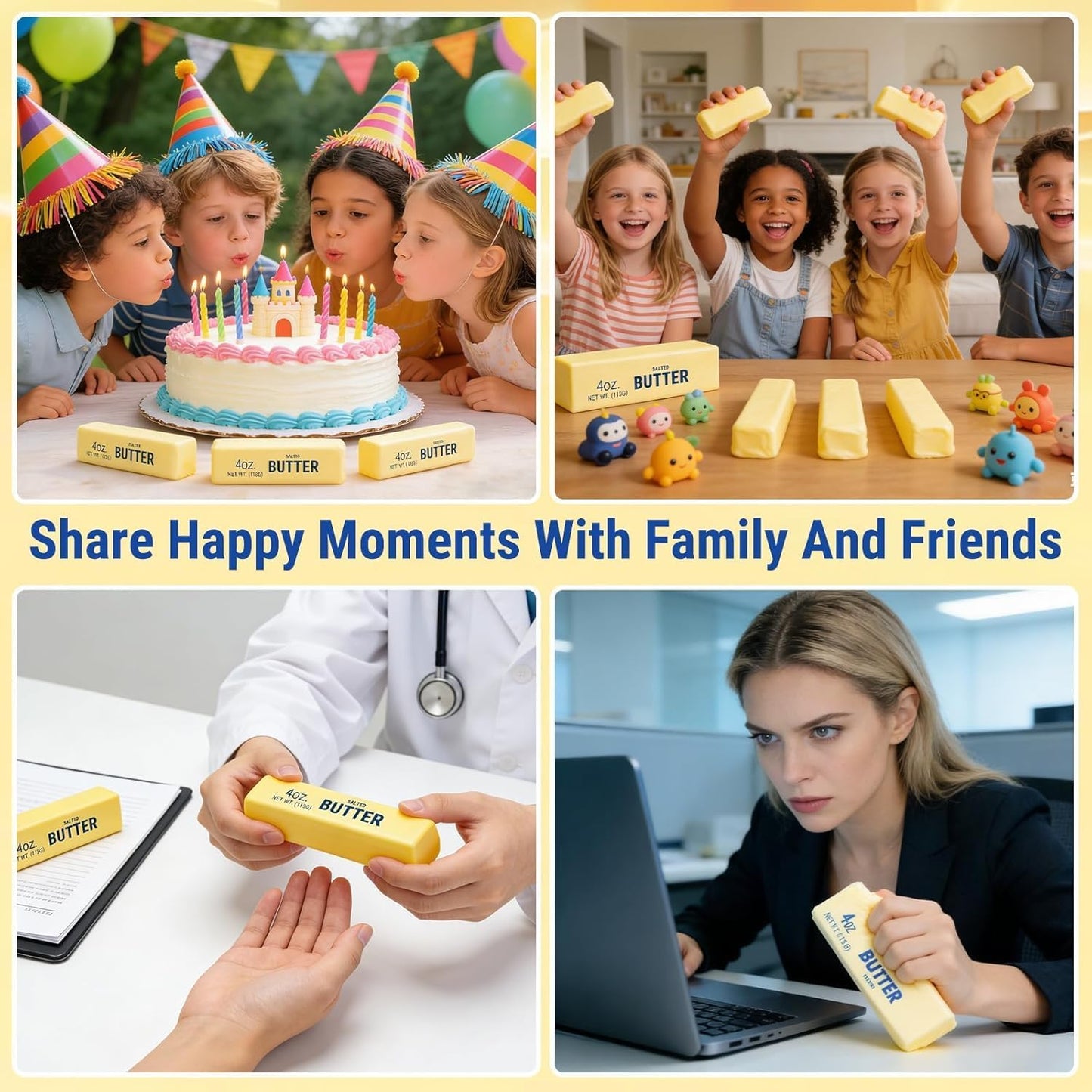 2 PCS Butter Squishy, Slow Rising Squishy Butter Stick New Giant Realistic Bread Slow Rising Stress Soft Sticky Squishies for Relaxation & Focus, Desk Gift(Yellow + Pink)
