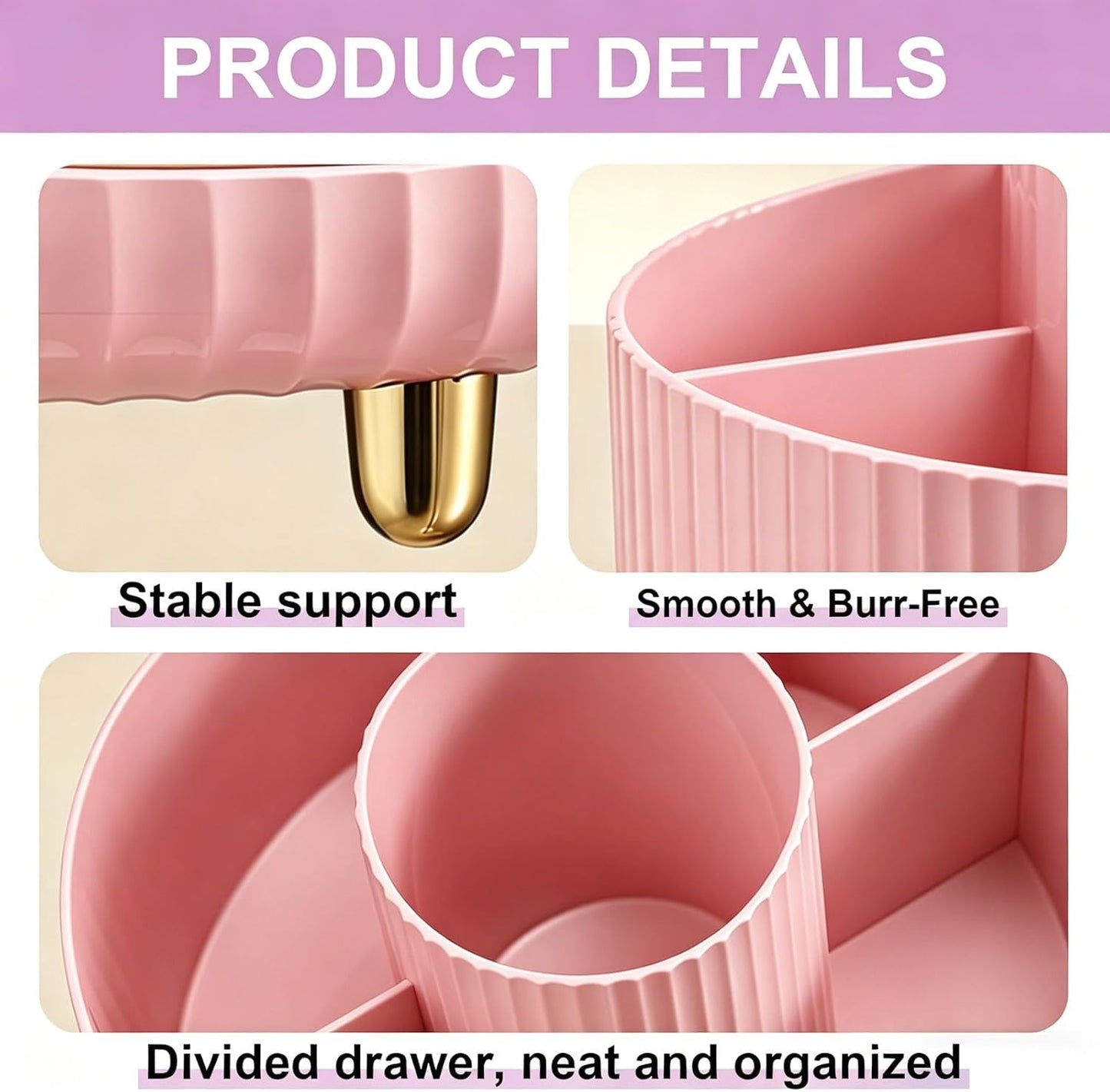 360 Rotating Makeup Brush Holder Organizer, 5-Slot Spinning Cosmetics Cup for Makeup Brushes, Nail Polish & Art Supply, Bathroom Vanity Desktop Organizer, Pink