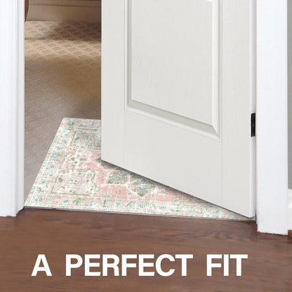 Vhong Boho Area Rugs Vintage Washable Neutral Modern Dusty Pink and Green 2x3 Non Slip Small Carpet for Hallway Bathroom Entryway Girls' Room