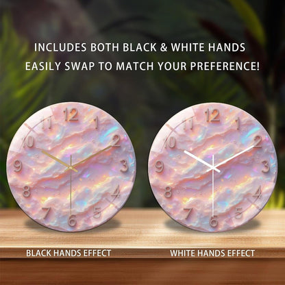 8-Inch Silent Acrylic Wall Clock, Pink Opal Clock Face Numbers Droplets ” Silent Non-Ticking Clock, Artistic Home Decor for Kitchen Bathroom Bedroom Living Room Office