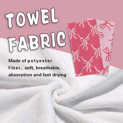 Pink Bow Kitchen Dish Towels Set of 2, Coquette Ribbon Preppy Drying Hand Towel Baking Cooking Cloth, Aesthetic Girly Bathroom Home Decoration Gift for Girls Women 18'' x 26''