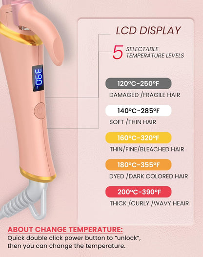Ukliss 3/4 Inch (19mm) Mini Curling Iron | for Beach Waves & Natural Curls | Short to Medium Hair & Bobs | 30s Fast Heat & Dual Voltage (Pink)