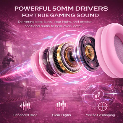 K98 Gaming Headset with Mic, Wired Over Ear Headphones for PC, PS5, PS4, Xbox One, 50mm Stereo Surround Sound, Aluminum Frame, Memory Foam Ear Cushions, Noise Cancelling Mic (Pink)