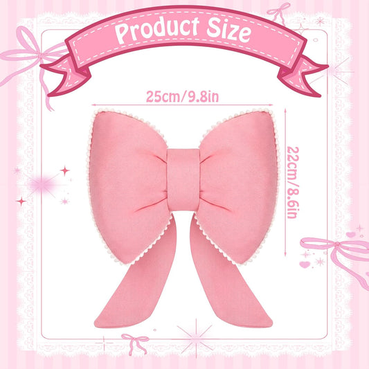 Kathfly Pink Bow Pillow Soft Bow Shaped Throw Pillows Decorative Cute Cushion Aesthetic Home Decor for Room Bed Sofa Couch(Lace Trim,Silk)