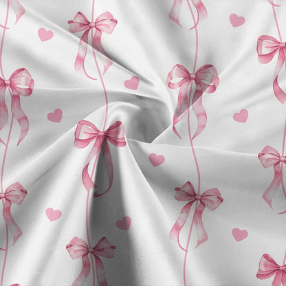 Pink Bow Shower Curtain, Cute Aesthetic Bowknot for Teens Girls Aabstract Shower Curtain Set, Princess Style Girly Fairy Tale Theme Bath Curtain Decor with Hooks, 72X72IN