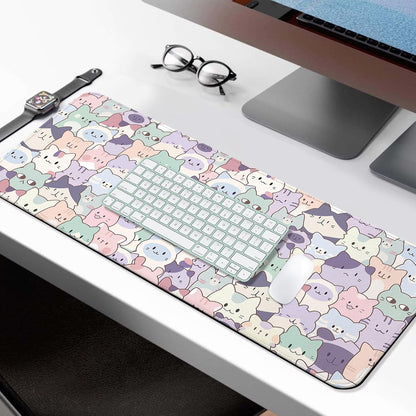 Cute Pink Cat Gaming Desk Mat, Computer Keyboard Large Extended Kawaii Pastel Cat Mouse Pad for Office and Home, 31.5×11.8 Inches, XL