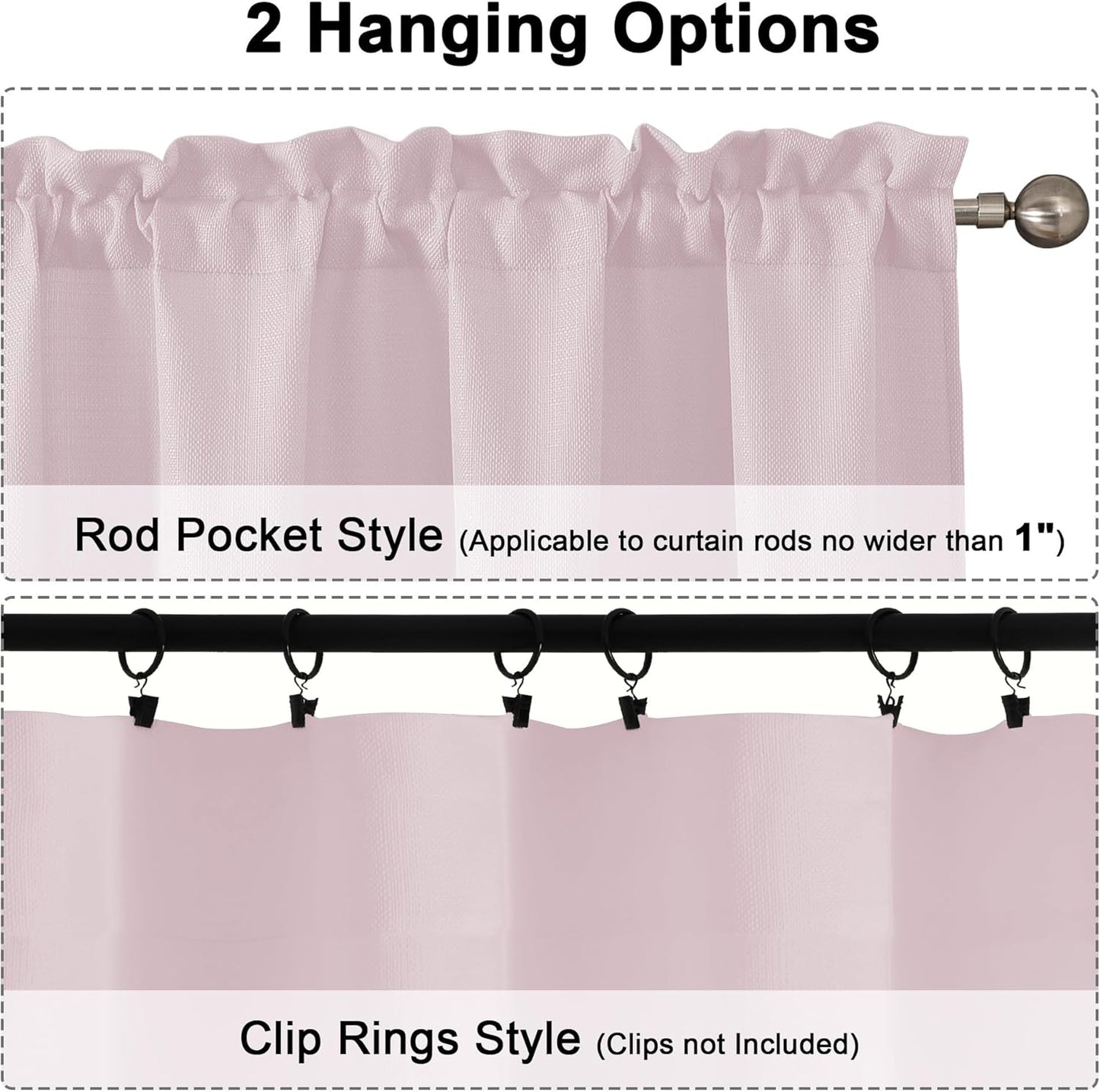 Chyhomenyc Bennet Blush Pink Valance for Windows, Faux Linen Slub Textured Semi Sheer Small Window Kitchen Valance Curtain, Rod Pocket Cafe Valance for Bathroom Laundry Basement, 30Wx14L inch, 2 Piece