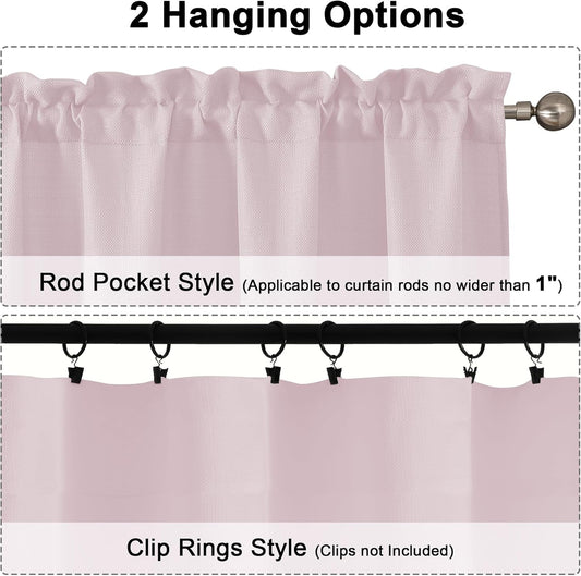 Chyhomenyc Bennet Blush Pink Valance for Windows, Faux Linen Slub Textured Semi Sheer Small Window Kitchen Valance Curtain, Rod Pocket Cafe Valance for Bathroom Laundry Basement, 30Wx14L inch, 2 Piece