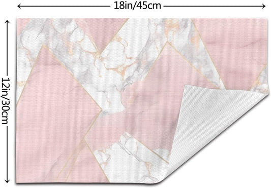 4 PCS Placemats Set Pink and Gold Marble Woven Placemats for Dining Table Heat Resistant Place Mats Non-Slip Washable PVC Table Mats for Party Kitchen Dining Decoration 12 x 18 Inch