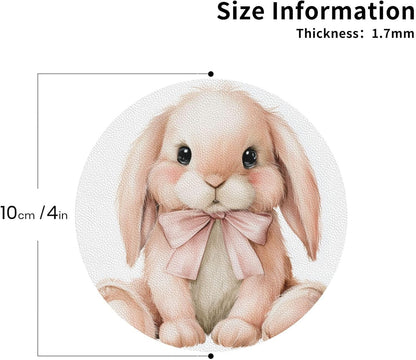 Watercolor Animal Light Pink Bunny Wearing Bow Drinks Coasters Set of 4 Leather Drink Coasters for Tabletop Protection Heat Resistant Bar Cup Mat Pad