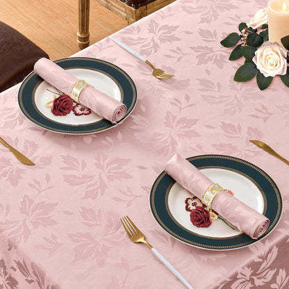 Romanstile Jacquard Rectangle Tablecloth - Waterproof Damask Floral Pattern Decorative Table Cloths Heavy Weight Fabric Table Covers for Dinner/Parties/Outdoor - 60 x 84 Inch, Pink