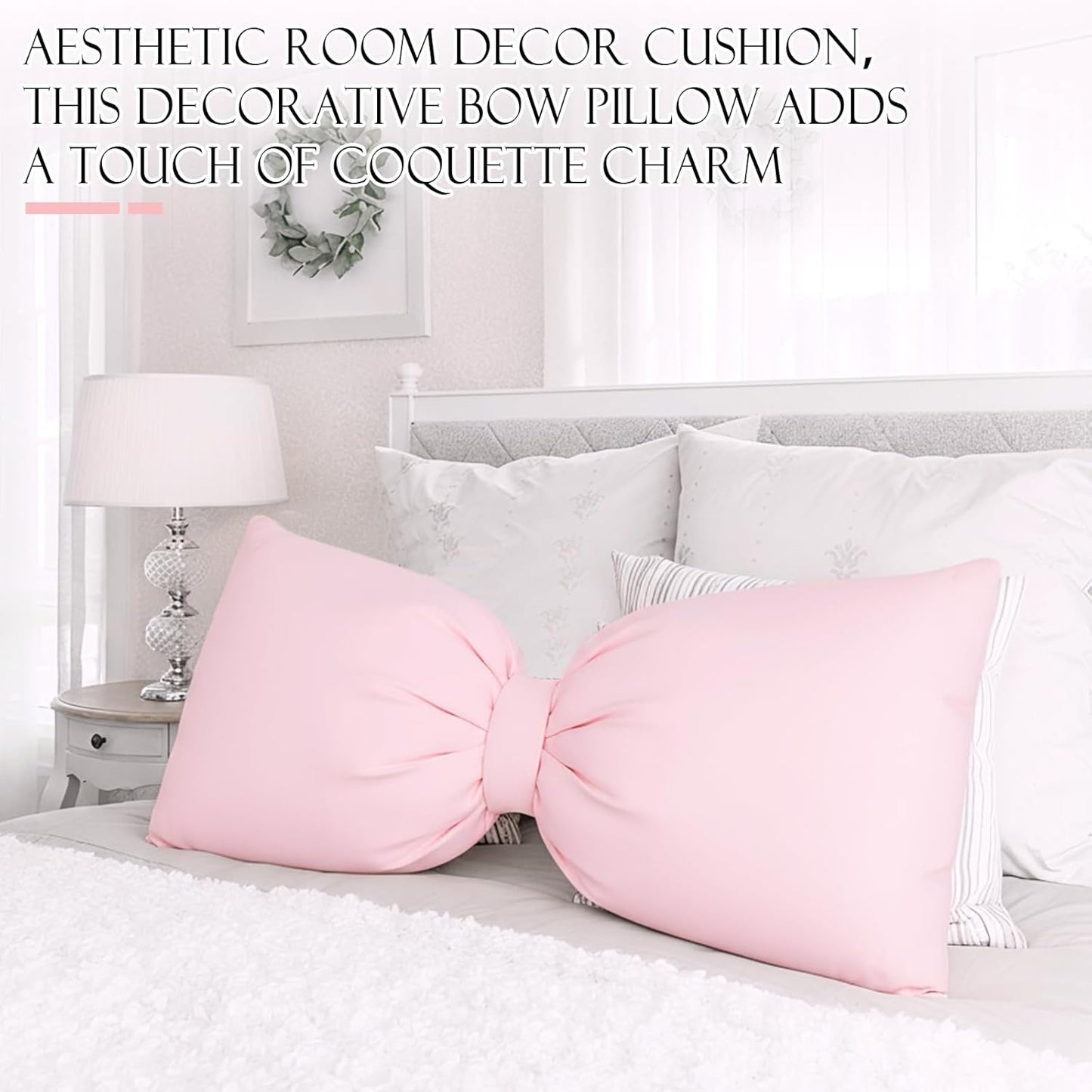 AceOrbit Pink Long Bow Pillow 12 x 30 Inch 100% Cotton Oversized Pillow Coquette Big Bow Shaped Cushion Aesthetic Room Decor Cushion for Bed Sofa Couch Holiday Car Coquette Decor