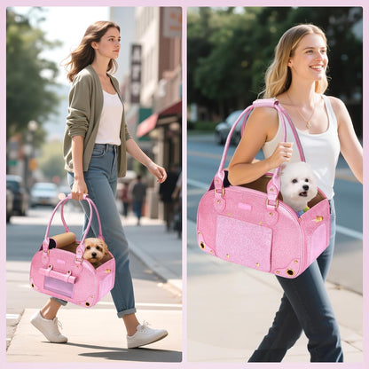 Dog Carrier Purse, Pet Carrier, Bling Waterproof Premium Leather Pet Travel Portable Bag Carrier for Cat and Small Dog Home & Outdoor Small Bling Pink