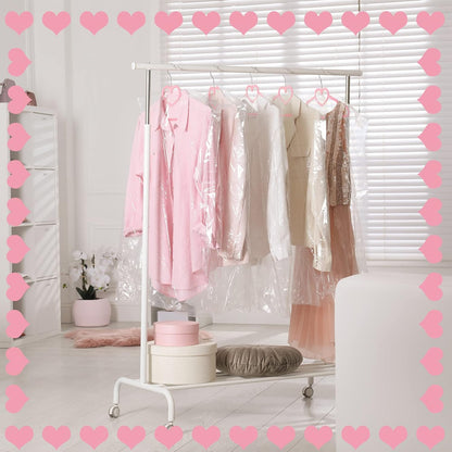 Qunclay 50 Pcs Pink Velvet Heart Hangers, Non-slip Felt Clothes, Heavy Duty Sturdy Heart Clothes Coat Hanger, Cute Kawaii Room Decor for Adult Women, Space Saving with No Hanger Mark, 360° Swivel Hook
