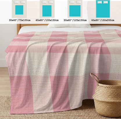 Cooling Blanket 40"x60", Pastoral Pink Gingham Check Summer Cooling Blanket Breathable Lightweight Ice Blankets Vintage Linen Texture Blankets for Night Sweats