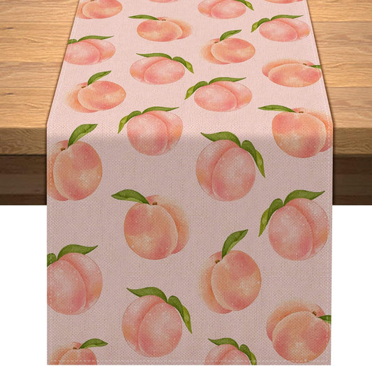 Vohado Linen Peach Fruit Table Runner Pink Summer One Sweet Peach Girl Birthday Party Decoration Home Kitchen Dining Room Tablecloth 72inches