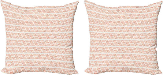 Ambesonne Peach Throw Pillow Cushion Cover Pack of 2, Pastel Abstract Simplistic Repetition of Continuous Stripes and Bars, Zippered Double-Side Digital Print Decor, 20", Off White Salmon