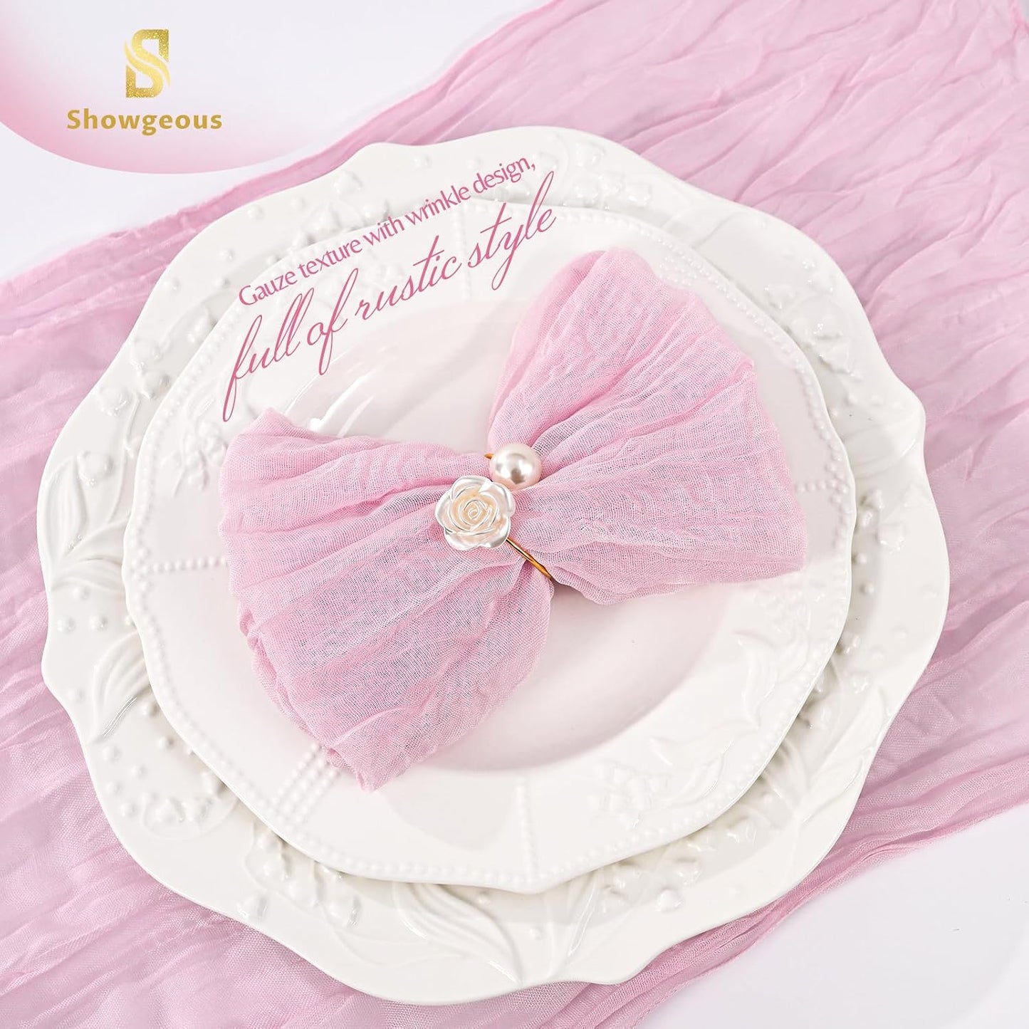 10 Pack Pink Cheesecloth Napkins 20"x20" Boho Washable Cloth Napkins Set of 10 Wrinkled Cheese Cloth Napkins Gauze Dinner Table Napkin for Wedding Party Baby Shower Birthday Decor