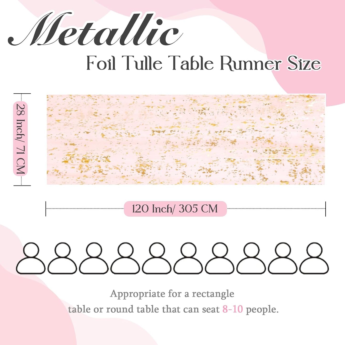 P Pothuiny 2 Pcs Light Pink Table Runner 28 x 120 Inch, Glitter Metallic Foil Tulle Table Runner Party Golden Sheer Gauze Table Decor for Wedding Birthday Christmas Anniversary