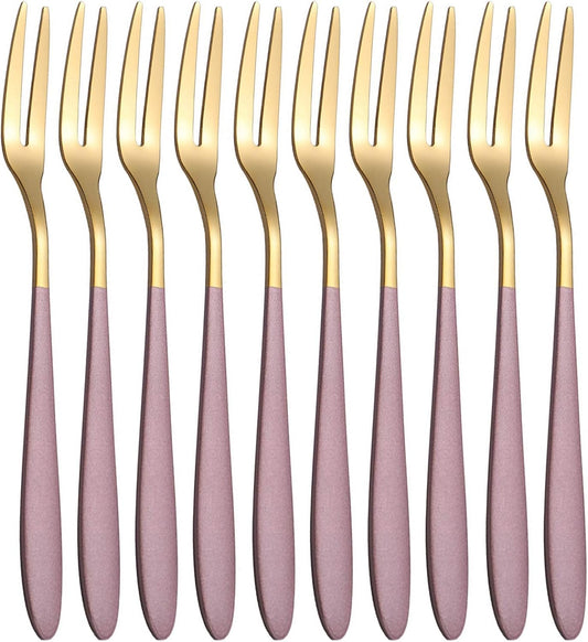 Vilihkc Fruit Forks Appetizer Dessert Forks Salad Forks Beautiful Colorful Stainless-Steel Forks for Party, Banquet, Cocktail, Dessert 5 inch 10 Packs(Pink gold)