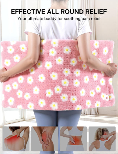 ALLJOY King Size Heating Pad for Back Pain Relief, 33”x 17” Extra Large Heating Pad for Period Cramps, FSA Eligible HSA, Portable Heat Pad for Neck and Shoulders, Birthday Gifts for Women Men - Pink