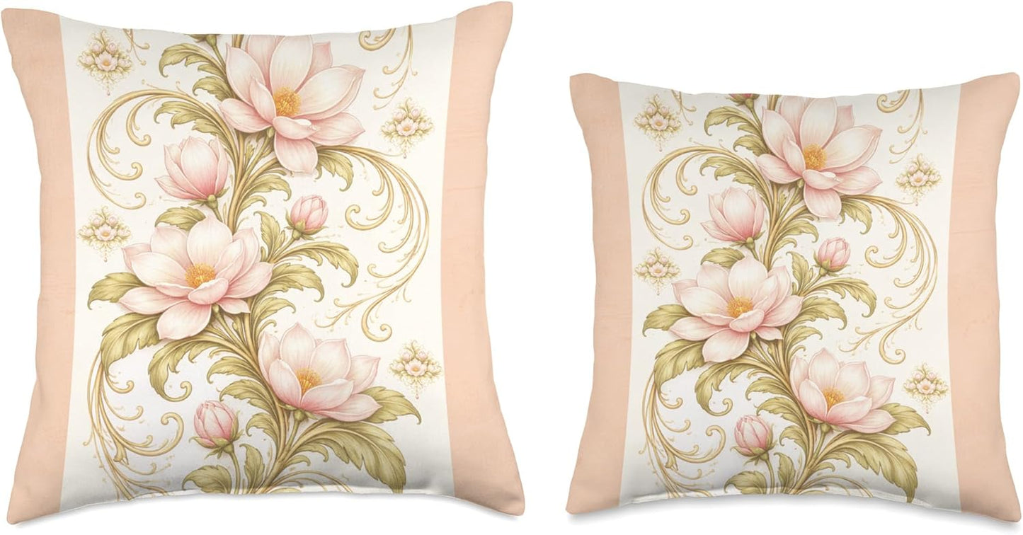 Art Nouveau Floral Soft Peach Fuzz Throw Pillow