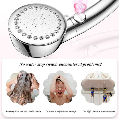 Shower Head, High Pressure Rainfall Shower Head with Stop Button, 3-Mode Adjustable Water Saving Shower Trim Kit