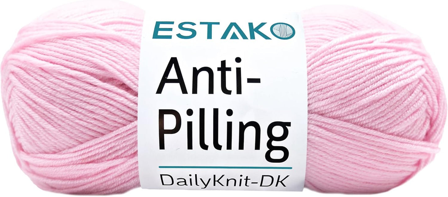 Estako DailyKnit-DK - 100% Anti-Pilling Acrylic Yarn - Soft DK Light Weight #3 - (3.52 oz / 273 Yds) - for Knitting & Crocheting (80300 - Baby Pink)
