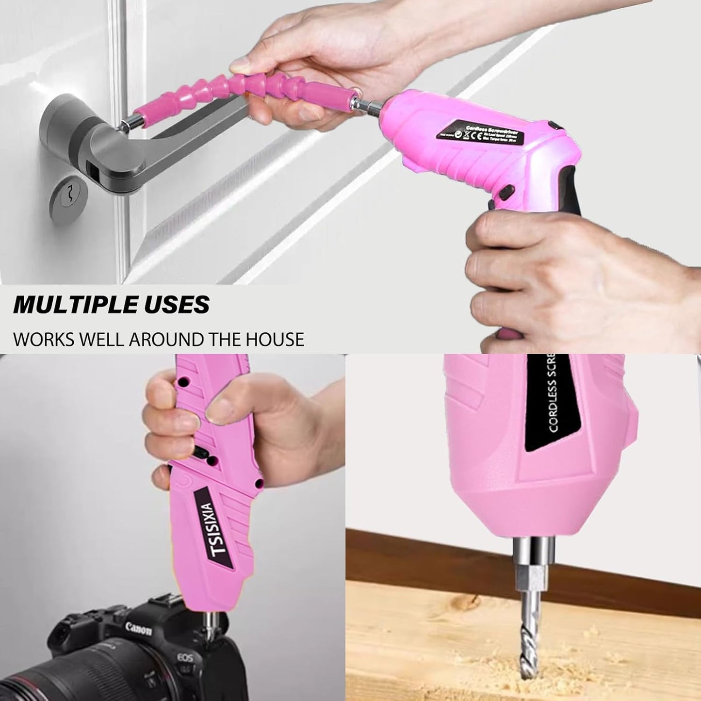 Electric Cordless Screwdriver with Offset Driving Shaft, 4.2V Automatic Rechargeable Screw Driver with 47PCS Bits, Battery Powered Automatic Screw Gun with LED Light & Carry Case Pink Screwdriver Set