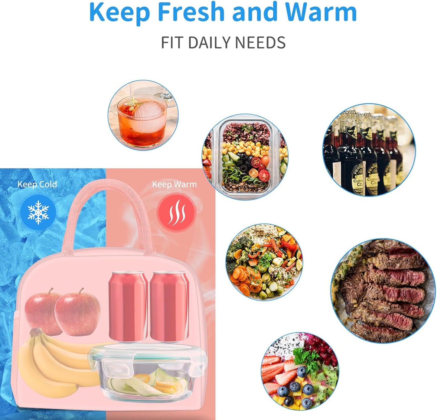 DALINDA Lunch Bag Lunch Box for Women Men, Insulated Lunch Bags Water-Resistant Cute Cooler Lunch Tote Bag, Reusable Large Capacity for Work Travel Picnic