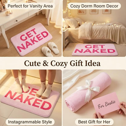 Pink Get Naked Memory Foam Bath Mat 16x24 Inch, Funny Bathroom Rugs, Cute Dorm, Apartment Decor, Soft Non Slip Absorbent Mats for Shower, Vanity