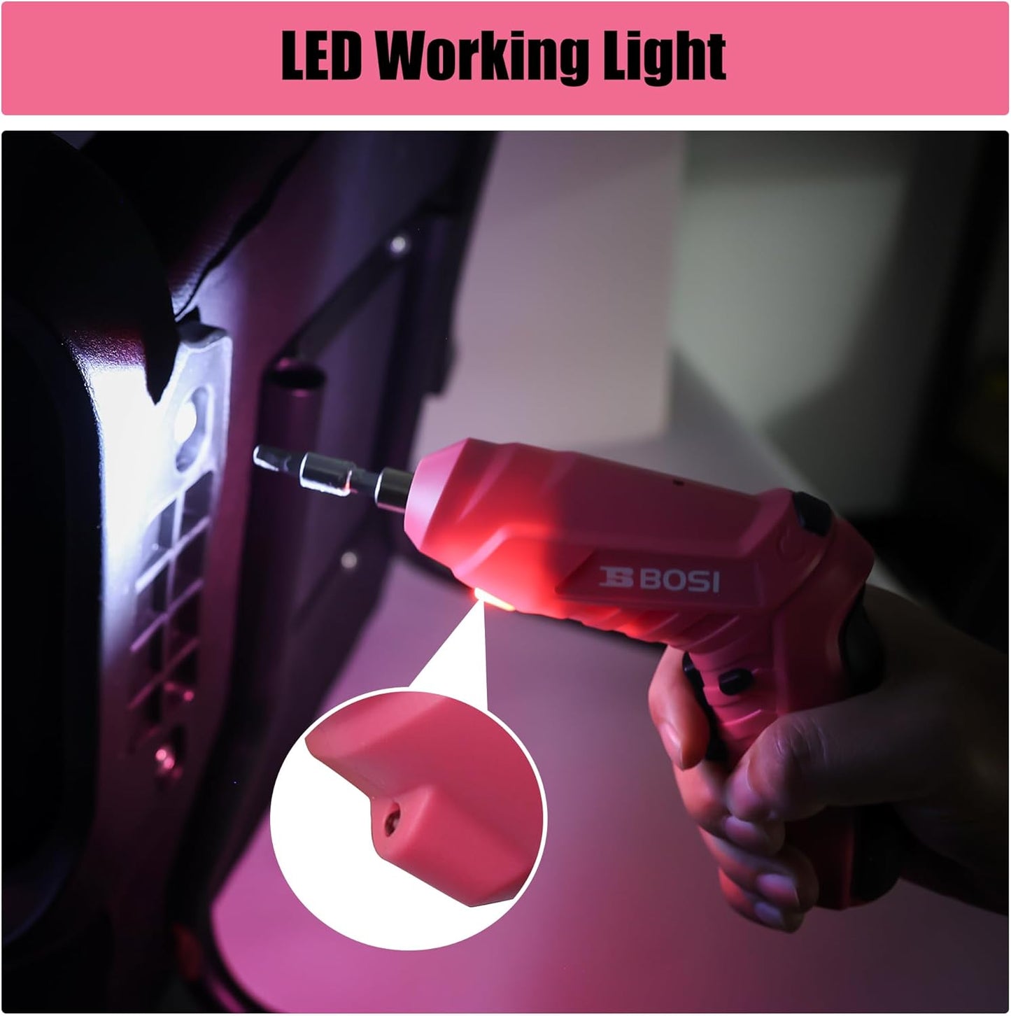 3.7V Cordless Power Electric Screwdriver Rechargeable Set, Battery Powered Screwdriver Kit Including 33PCS Bits, Pivoting Handle & Built-in LED Lights, Small Drills Cordless (Pink)