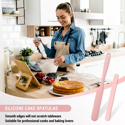 12PCS Pink Silicone Jar Spatulas, Long Handle Heat Resistant Butter Stirrer, Flexible Small Scraper for Kitchen Cooking Cake Making and Baking Use