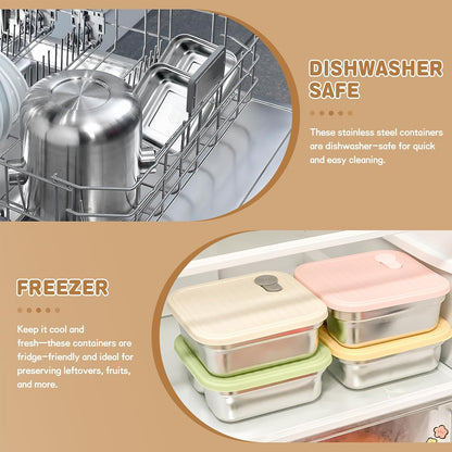 2 Pack Sandwich Containers, 20oz Stainless Steel Sandwich Box with Lids, Reusable Metal Meal Prep Lunch Boxes, BPA-Free, Dishwasher Safe, Food Storage Containers for Snacks & Fruits (White, Pink)