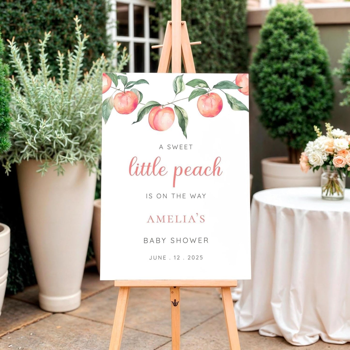 Custom Peach Baby Shower Welcome Sign Soft Peach Floral Theme Decor, Sweet Summer Fruit Party Entrance Sign, Elegant Garden Celebration Sign, Fresh Baby Shower Welcome Sign, Charming Peach Party Sign