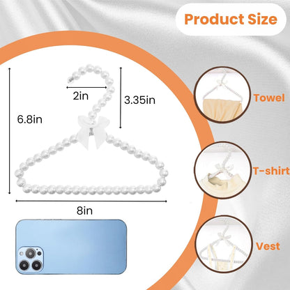 10 Pieces Small Pearl Hangers, 8 Inch Mini Bowknot Clothes Hangers with Ribbon, Elegant Pearl Beads Hanger for Women Pet Dog Cat (Pink, White)