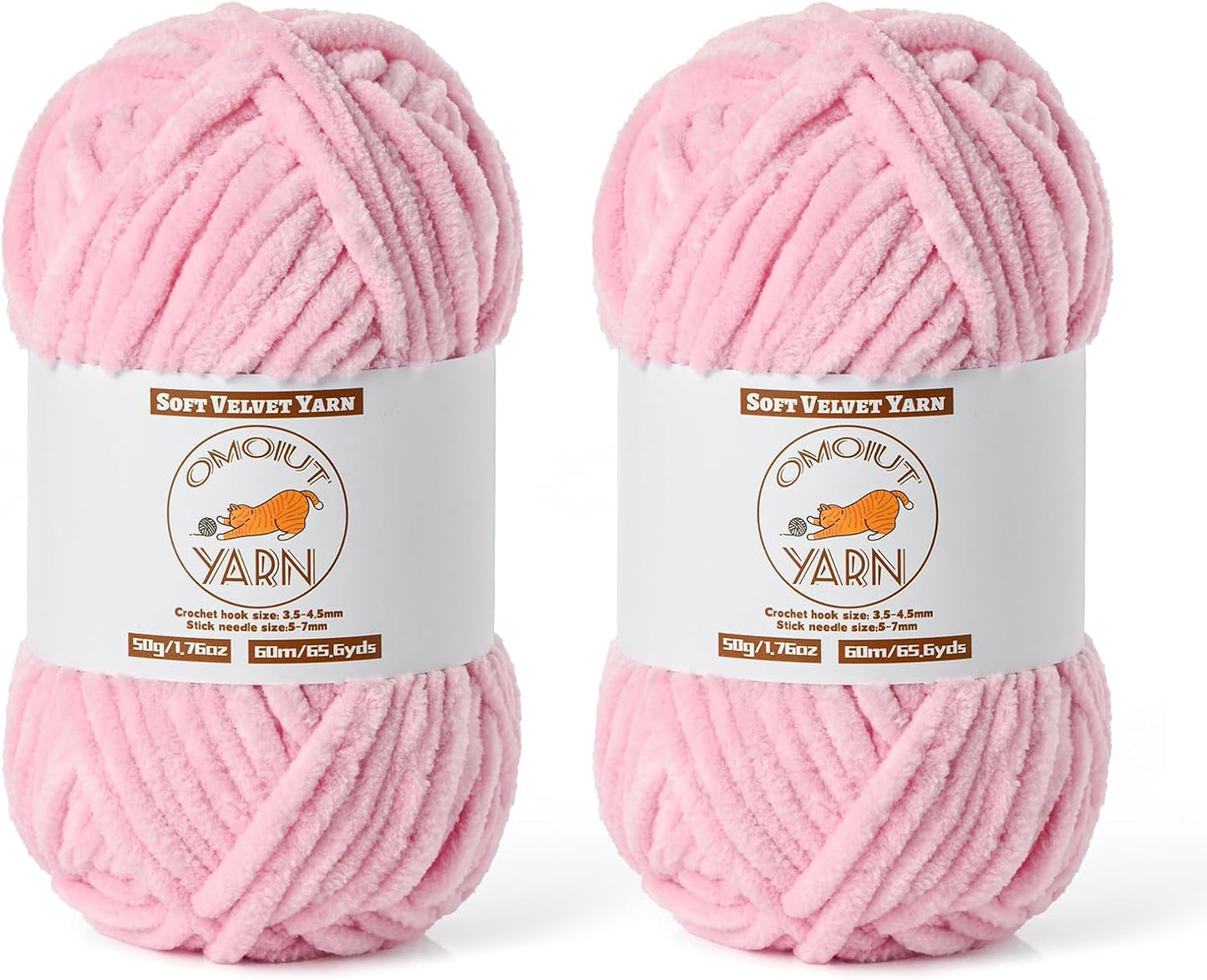 2 Pack Peach Pink Fluffy Velvet Yarn for Crocheting, Chunky Chenille Baby Blanket Yarn for Crochet, Soft Fuzzy Puzzle Yarn for Knitting, (50g/1.77oz Each) Bulky Thick Amigurumi Crochet Yarns