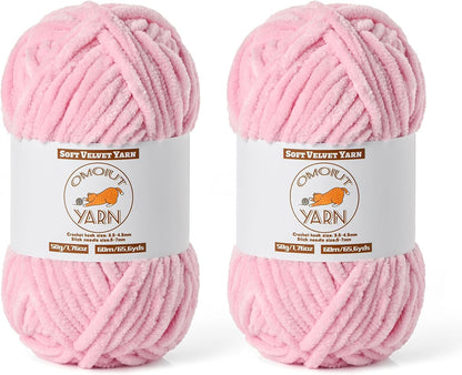 2 Pack Peach Pink Fluffy Velvet Yarn for Crocheting, Chunky Chenille Baby Blanket Yarn for Crochet, Soft Fuzzy Puzzle Yarn for Knitting, (50g/1.77oz Each) Bulky Thick Amigurumi Crochet Yarns