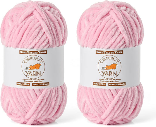 2 Pack Peach Pink Fluffy Velvet Yarn for Crocheting, Chunky Chenille Baby Blanket Yarn for Crochet, Soft Fuzzy Puzzle Yarn for Knitting, (50g/1.77oz Each) Bulky Thick Amigurumi Crochet Yarns