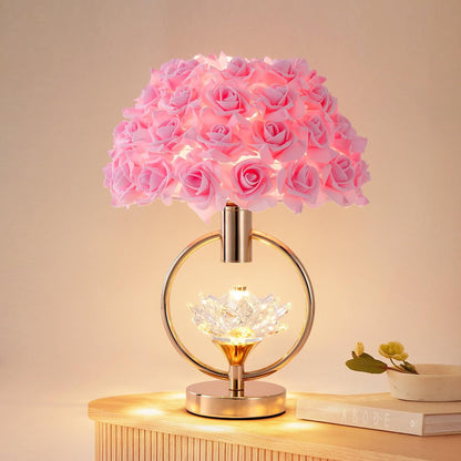 ZYLEISENBAO Modern Pink Flower Table Lamp with Crystal 17IN Romantic Bedside Lamp Princess Rose Flower Desk Nightstand Light for Girl Bedroom Living Room Entrytable Birthday Valentines Gift