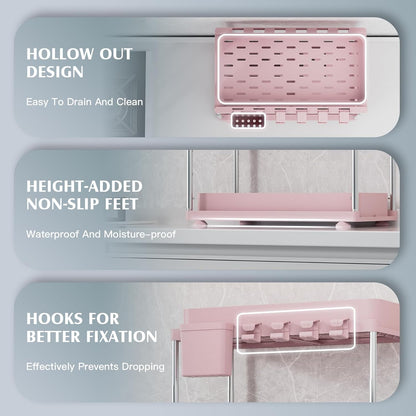 VERIFOST Under Sink Organizer, 2 Pack Kitchen and Bathroom Cabinet Organizer, 2 Tier Adjustable Height Storage, Pink