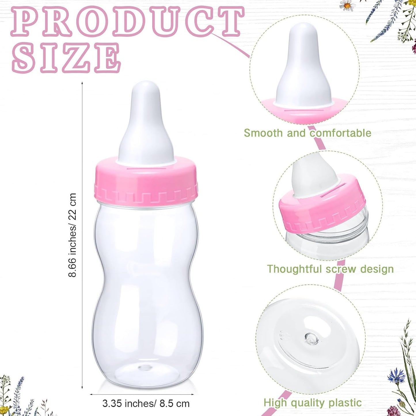 Roowest 512 Pcs Baby Shower Games Guess How Many Pacifiers Sign 100 Small Guessing Games 10 HB Pencils 750ml Milk Bottle 400 Acrylic Pacifiers Decoration for Guest Gender Reveal(Pink,Bloom)
