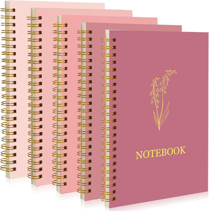 Gueevin 5 Pack Spiral Notebook Aesthetic School Supplies A5 Wide Ruled 160 Pages/ 80 Sheets Cute Notebook for Work Students School Office Supplies(Gradient Pink,Classic)