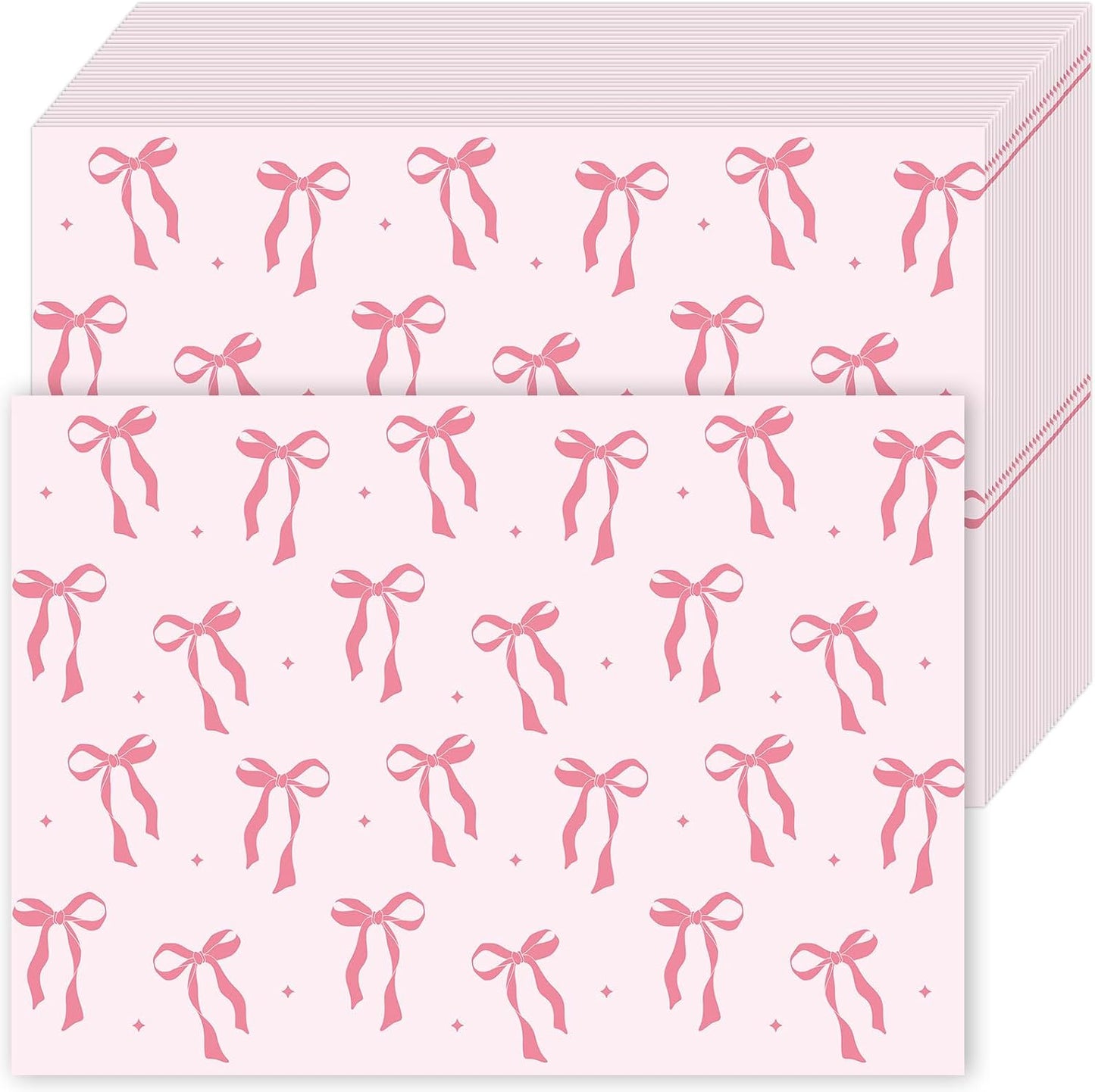 FYSUIMU 50Pcs Pink Bow Paper Placemats Cute Coquette Bow Dinner Mats Disposable Table Mats for Wedding Baby Shower Birthday Bachelorette Party Table Setting