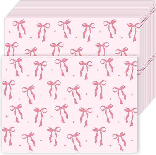 FYSUIMU 50Pcs Pink Bow Paper Placemats Cute Coquette Bow Dinner Mats Disposable Table Mats for Wedding Baby Shower Birthday Bachelorette Party Table Setting