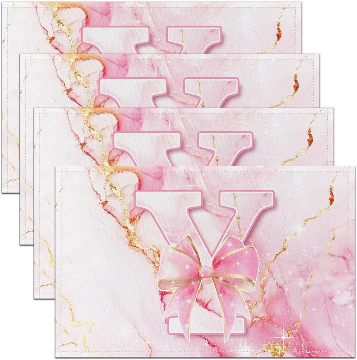 Feelyou Cute Pink White Bow Placemats Set of 4 Bow Knot Table Mats Kawaii Place Mat for Kitchen Dining Table Party Decor Indoor Outdoor 18"x12" Non-Slip Easy to Clean Princess Bowknot