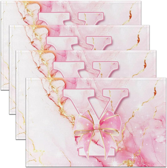 Feelyou Cute Pink White Bow Placemats Set of 4 Bow Knot Table Mats Kawaii Place Mat for Kitchen Dining Table Party Decor Indoor Outdoor 18"x12" Non-Slip Easy to Clean Princess Bowknot