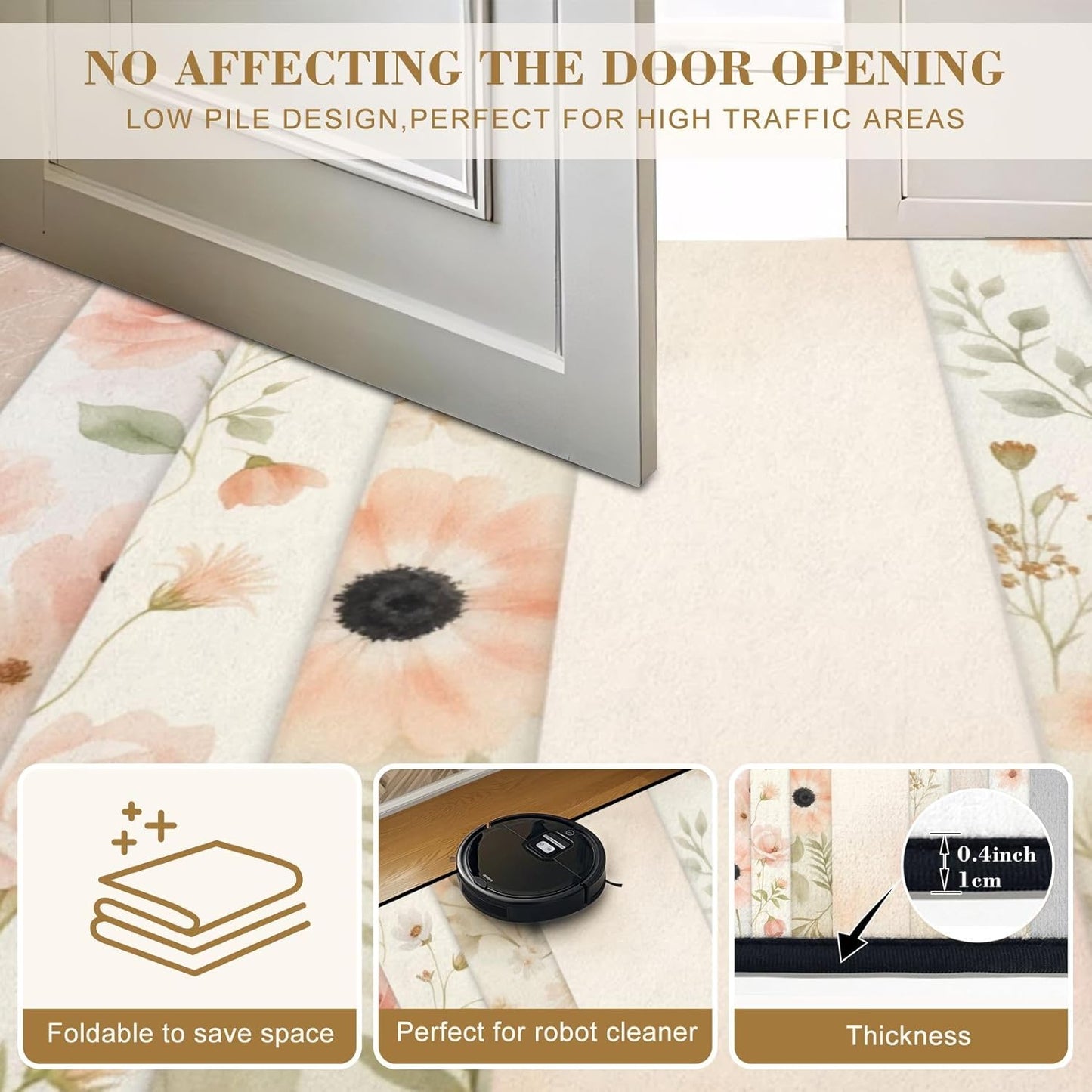 6x9 Area Rugs Rugs for Bedroom Washable Rug Soft Pastel Floral Pink Peach Flowers Light Carpet for Bedroom Living Room Nursery Rug Aesthetic Room Decor