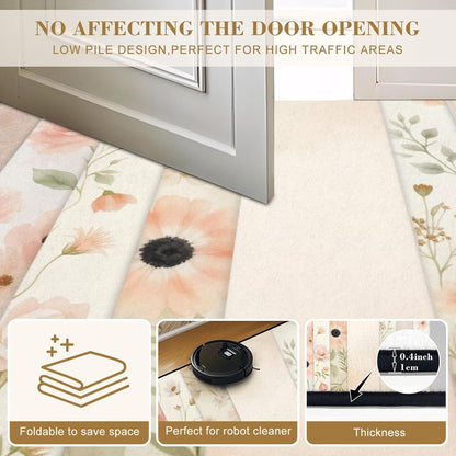 6x9 Area Rugs Rugs for Bedroom Washable Rug Soft Pastel Floral Pink Peach Flowers Light Carpet for Bedroom Living Room Nursery Rug Aesthetic Room Decor